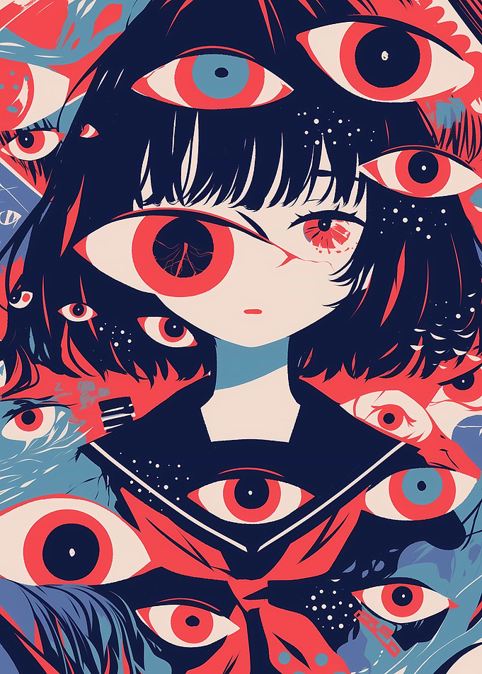 Anime Girl Surrounded by Eyes