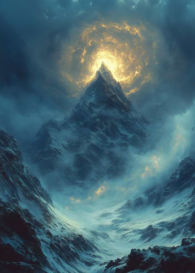 Mystical Mountain Peak with Golden Light