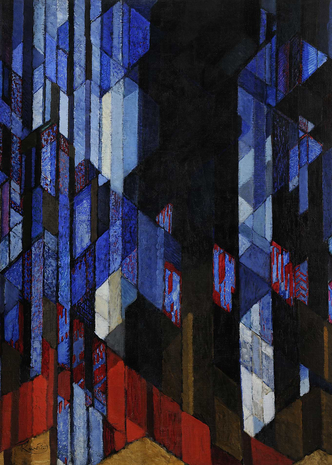 Abstract Geometric Painting with Blue and Red