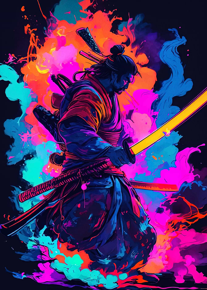 Neon Samurai Warrior with Katana