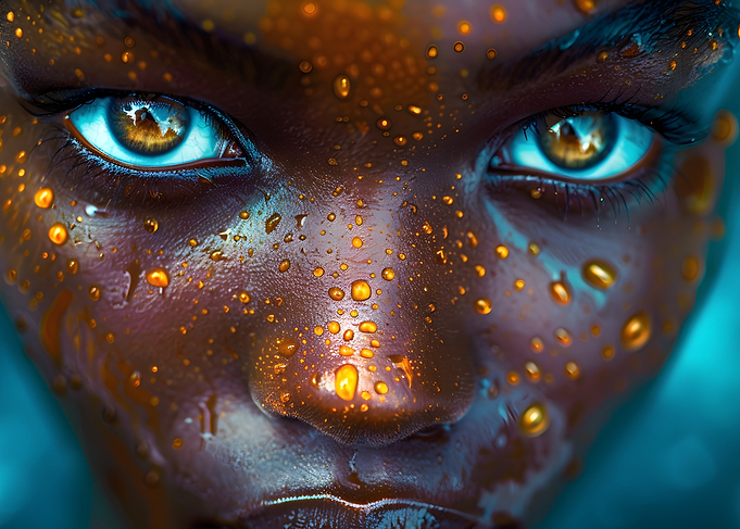 Close-up of a face with water droplets