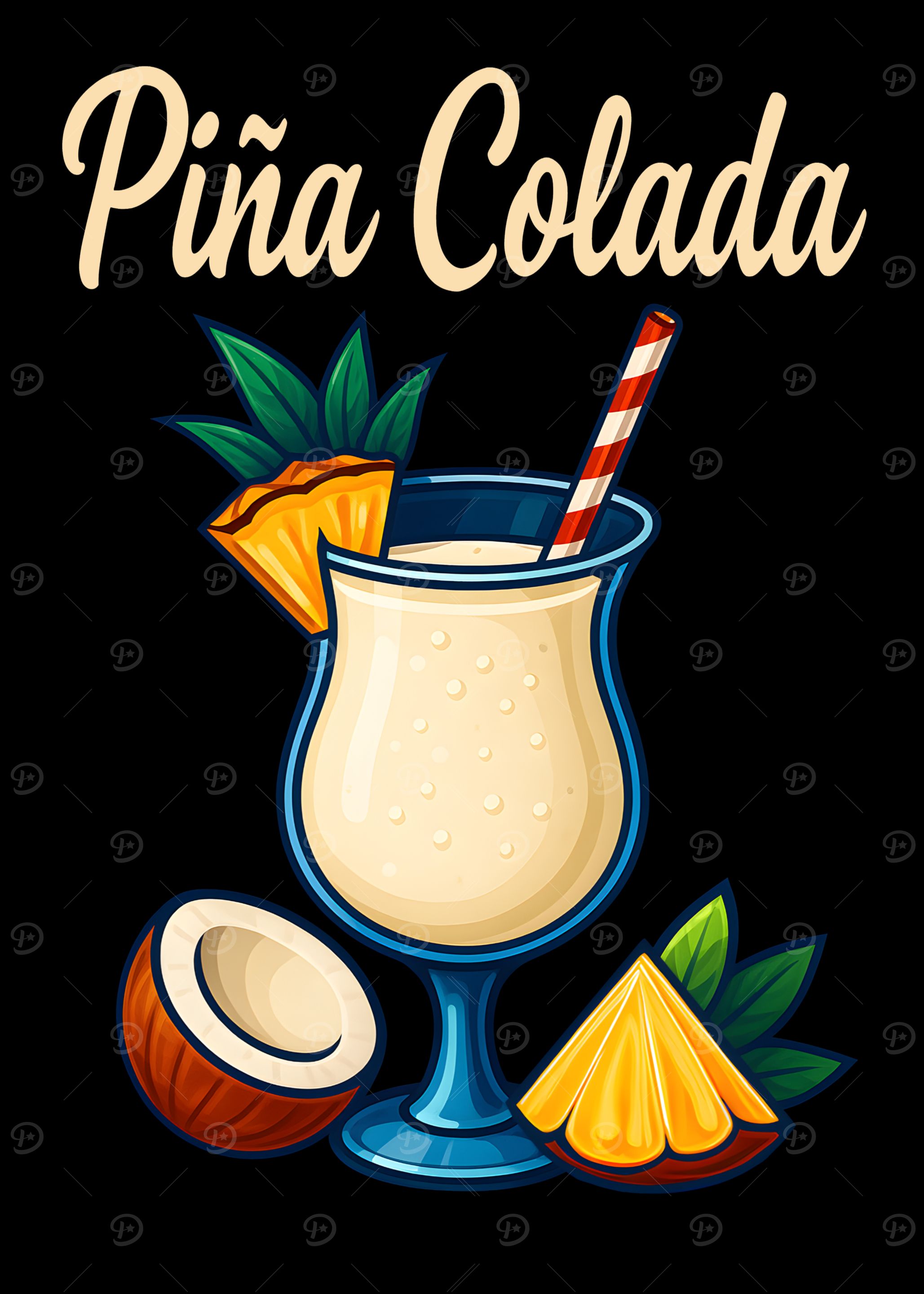 Piña Colada Cocktail Art Print – Tropical Rum Drink Recipe Wall Decor for Bar, Kitchen, or Lounge