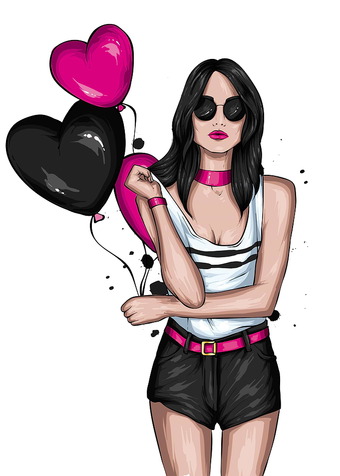 Stylish Woman with Balloons Illustration