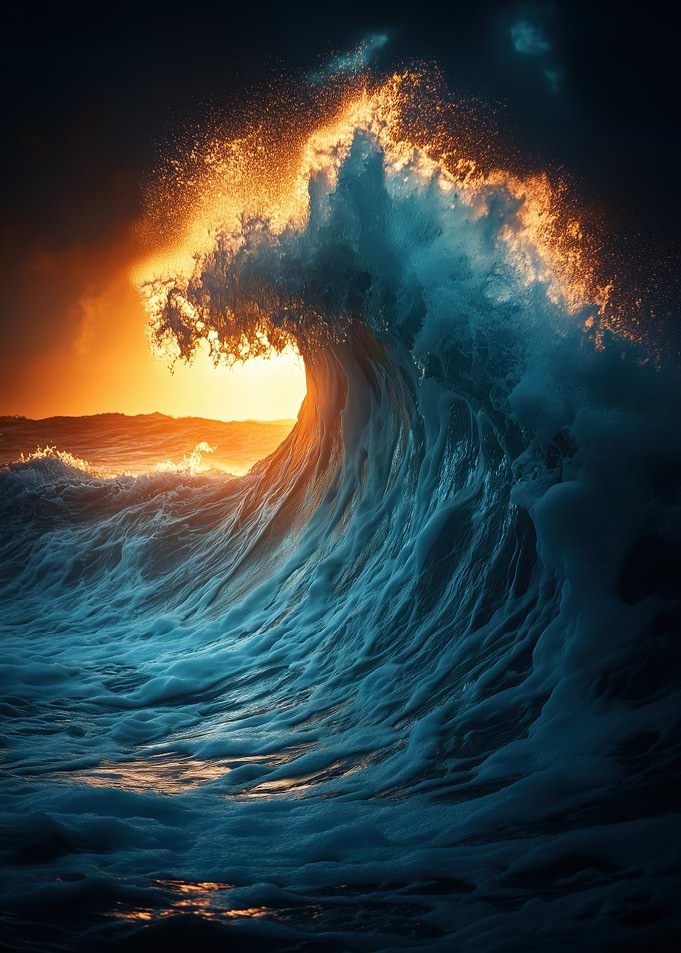 Ocean Wave at Sunset