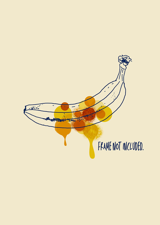 Banana fruit art with dripping paint