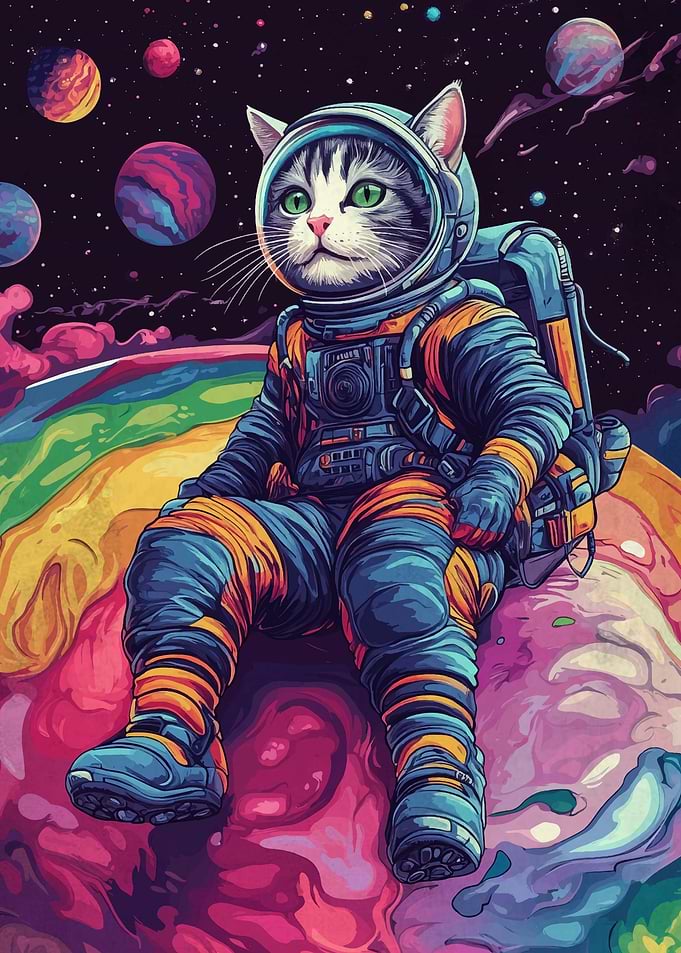 Astronaut Cat Colorful