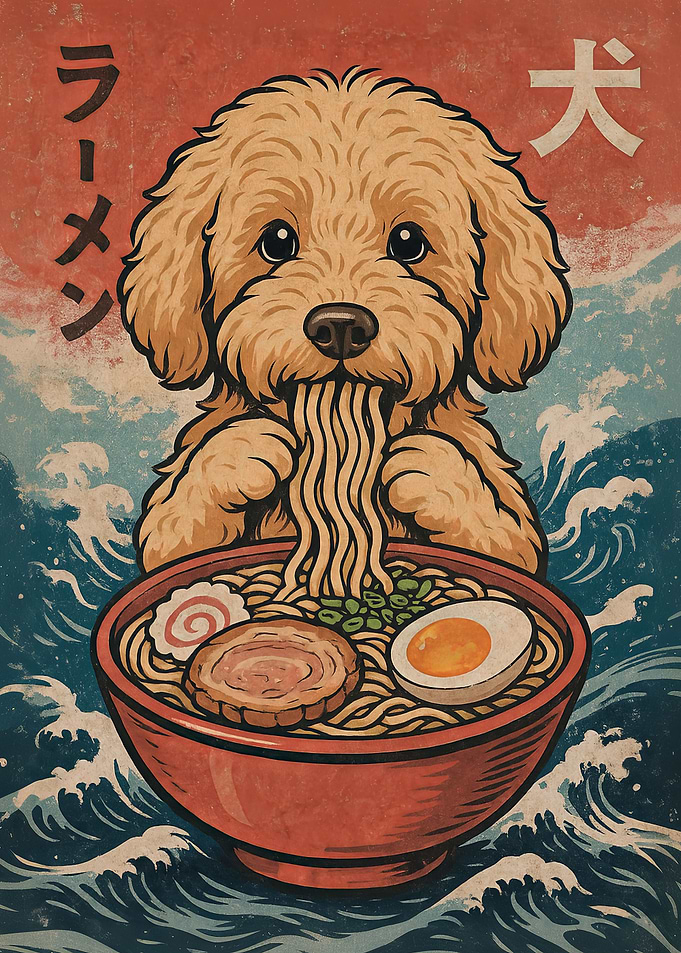 Goldendoodle Eating Ramen
