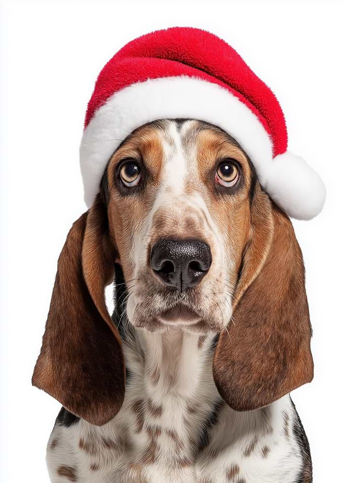 Basset Hound Dog with Santa Hat