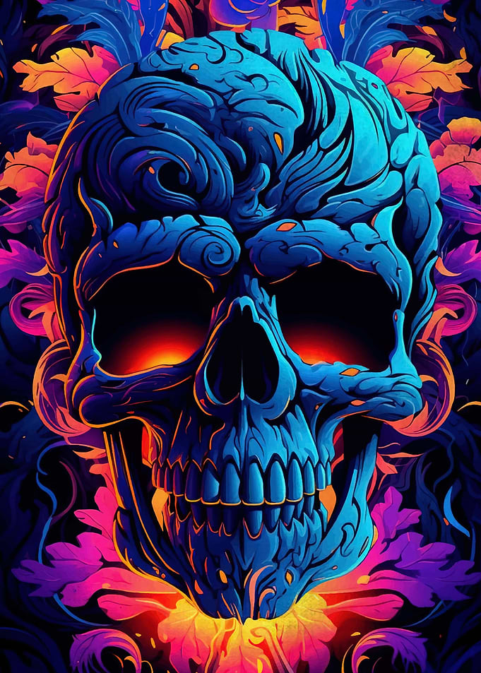 Floral Skull Glowing Eyes