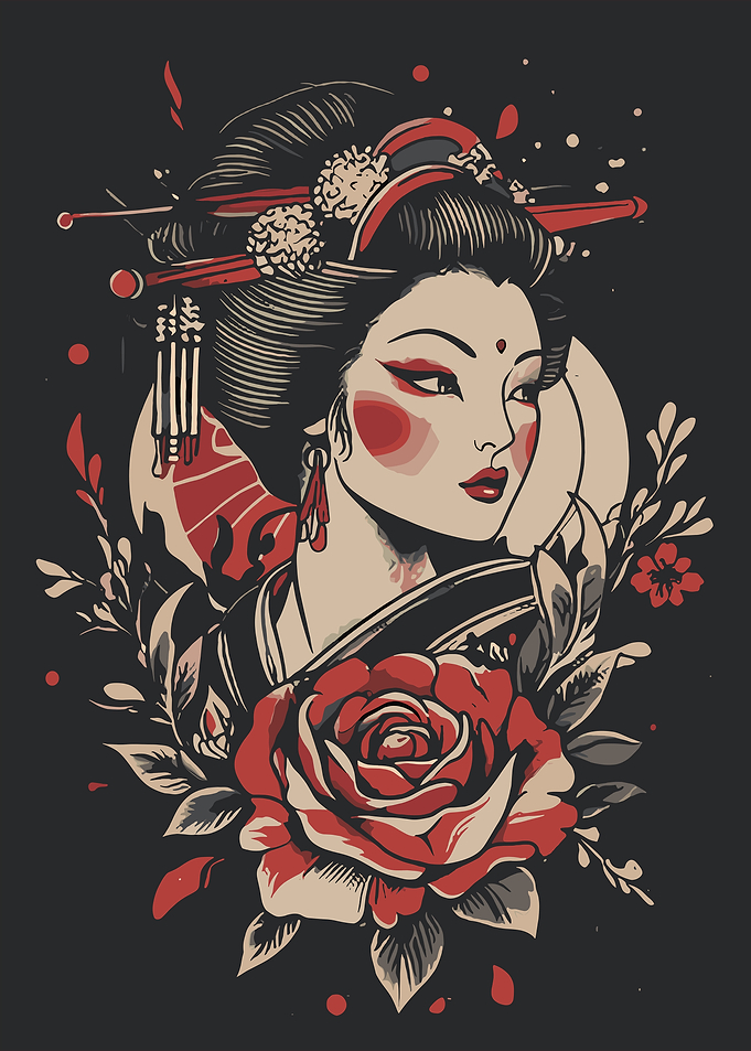 Geisha with Rose Illustration