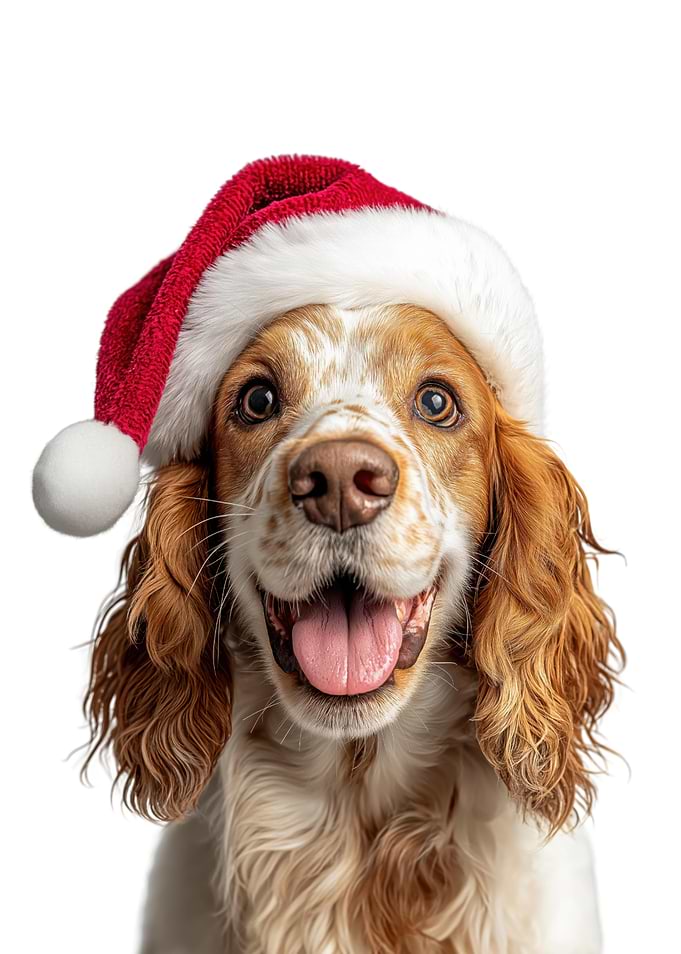 English Cocker Spaniel Dog with Santa Hat