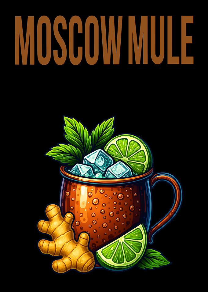 Moscow Mule Cocktail Art Print – Classic Copper Mug Drink Recipe Wall Decor for Bar, Kitchen, or Lounge