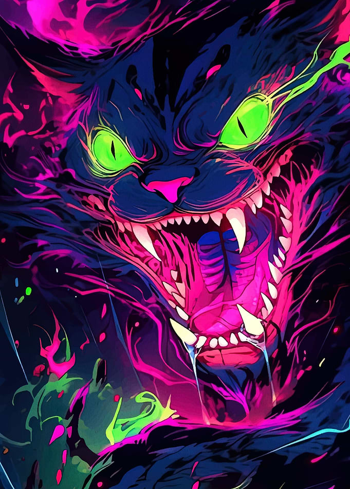 Neon Angry Cat
