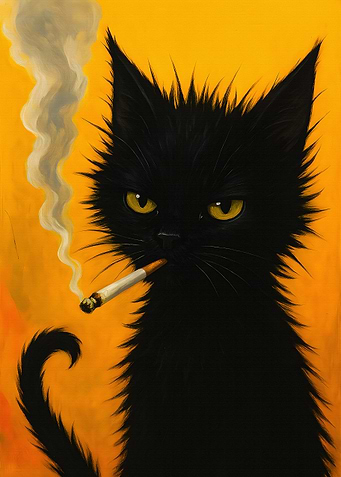 Smoking Black Cat Art