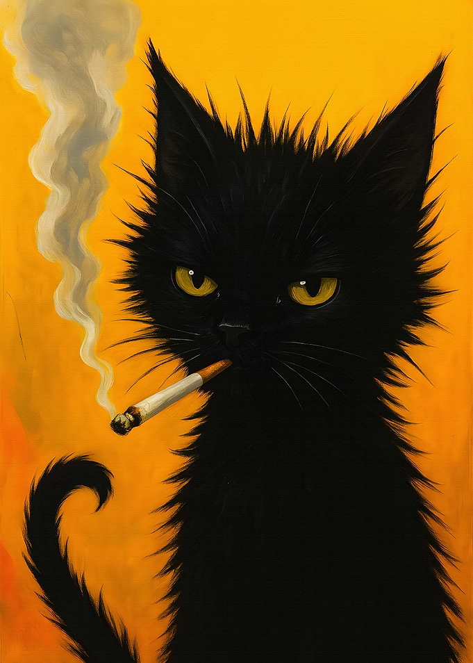 Smoking Black Cat Art