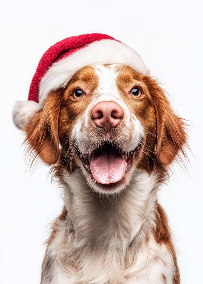 Brittany Dog with Santa Hat