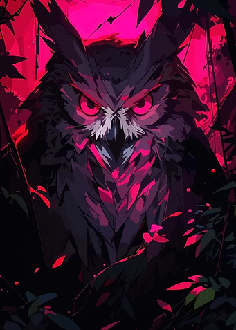 Stylized Owl Portrait with Pink Accents