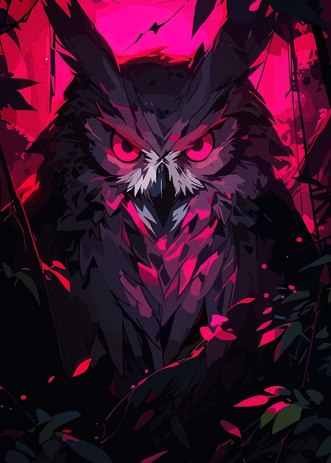 Stylized Owl Portrait with Pink Accents