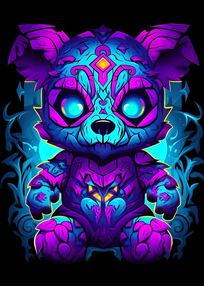 Neon Cyberpunk Bear Illustration