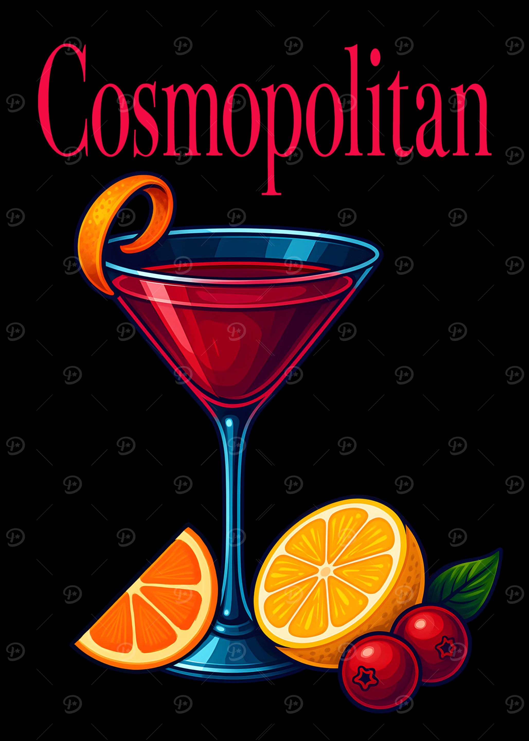 Cosmopolitan Cocktail Art Print – Chic Pink Drink Recipe Wall Decor for Kitchen, Bar, or Lounge