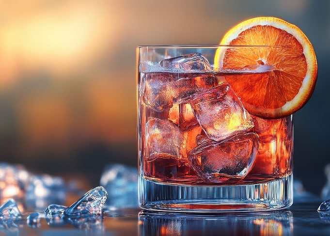 Refreshing Cocktail with Ice and Orange