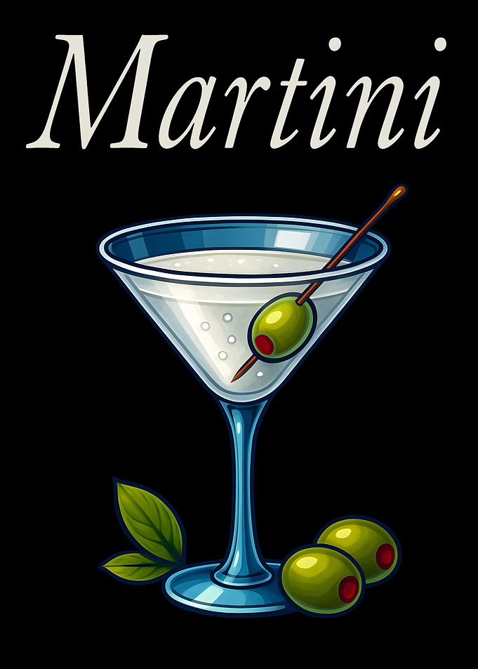 Martini Cocktail Art Print – Classic Gin or Vodka Drink Recipe Wall Decor for Bar, Kitchen, or Lounge
