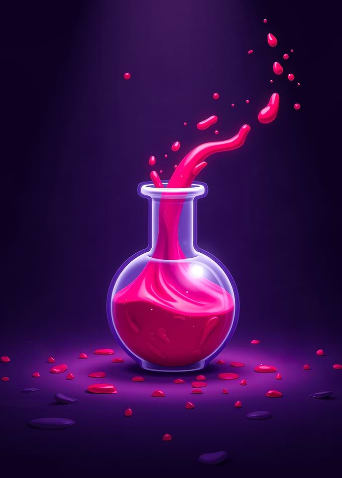 Crimson Alchemy – Glowing Elixir in Obsidian Void