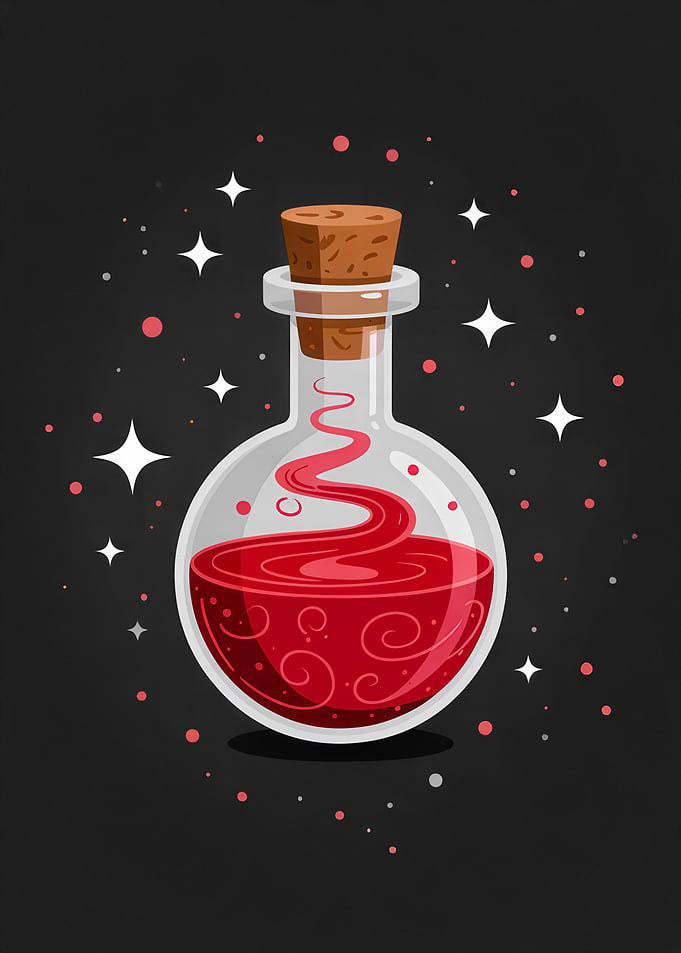 Crimson Alchemy – Glowing Elixir in Obsidian Void