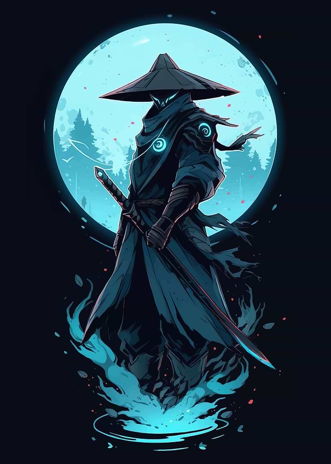 Cyberpunk Samurai Moon Backdrop