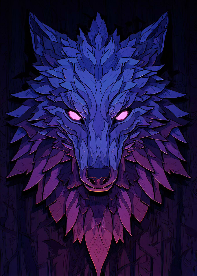 Blue and Purple Wolf Head