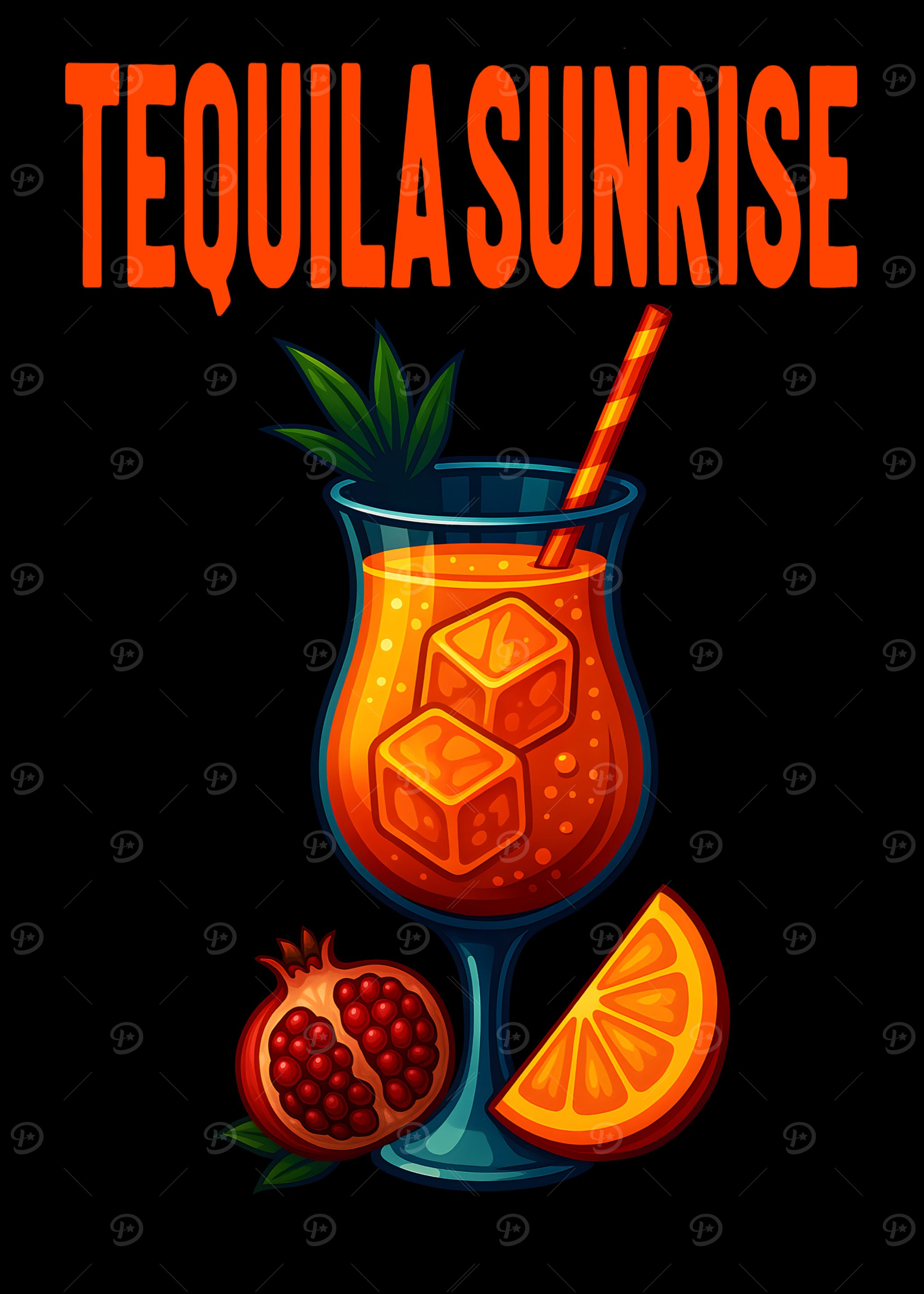 Tequila Sunrise Cocktail Art Print – Vibrant Tequila Drink Recipe Wall Decor for Bar, Kitchen, or Lounge