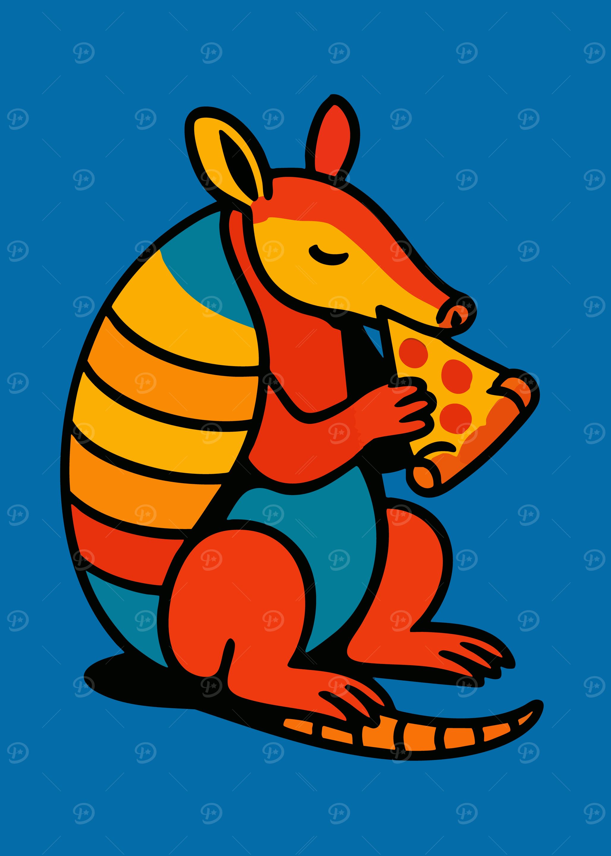 Armadillo and Pizza Retro Pop Art Minimalist Art Illustration