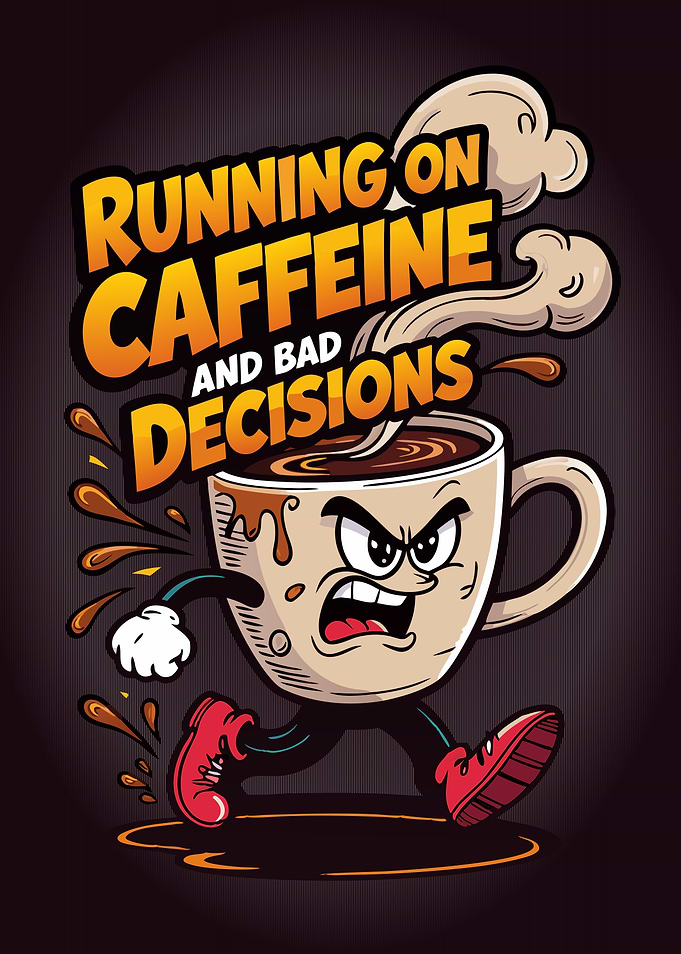 Funny Coffee Mug - Running on Caffeine and Bad Decisions