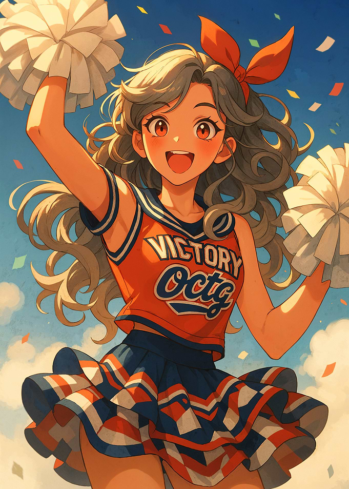 Anime Cheerleader with Pom-poms
