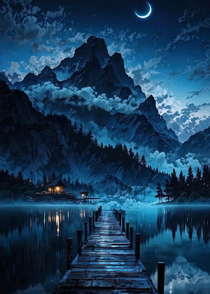 Mountain Lake at Night