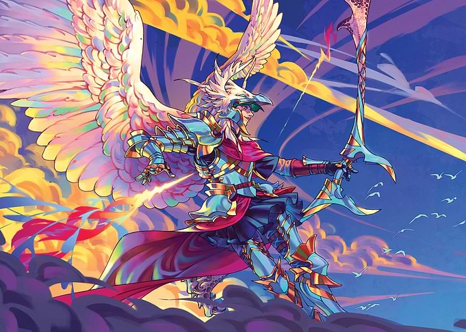 Winged Archer in Fantasy Landscape
