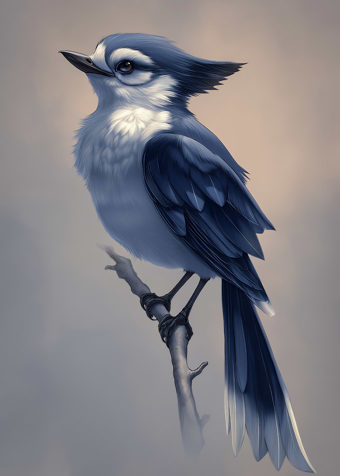 Blue Jay on Branch Illustration