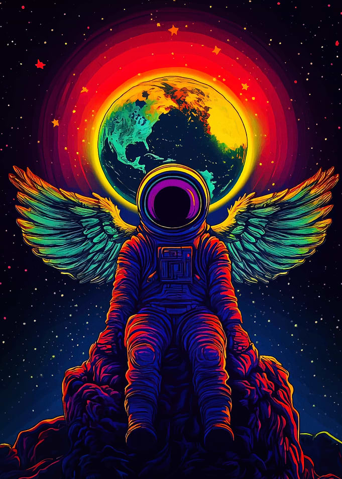 Winged Astronaut in Space