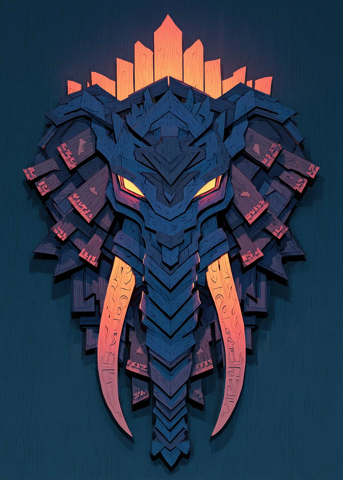 Stylized Elephant Head Wood Art