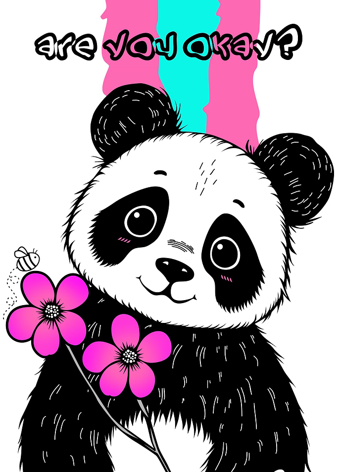 Cute Panda with Flowers and Bee