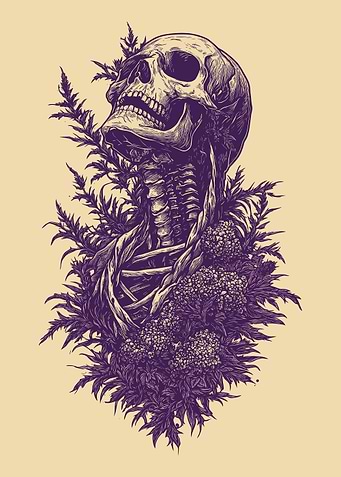 Skull and Flora Illustration