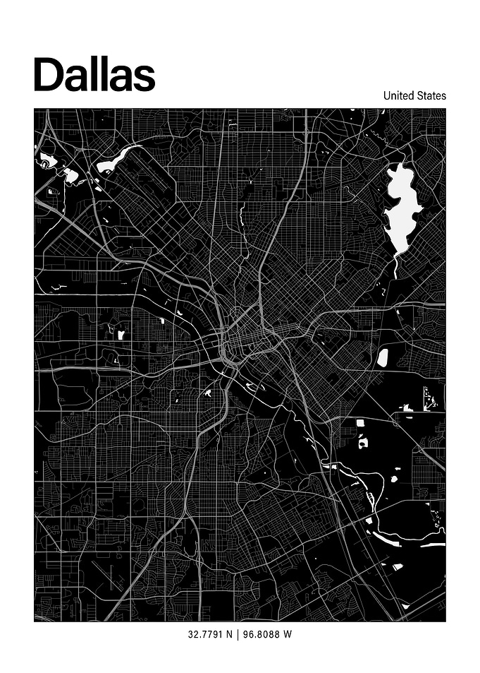 Dallas Black and White Map
