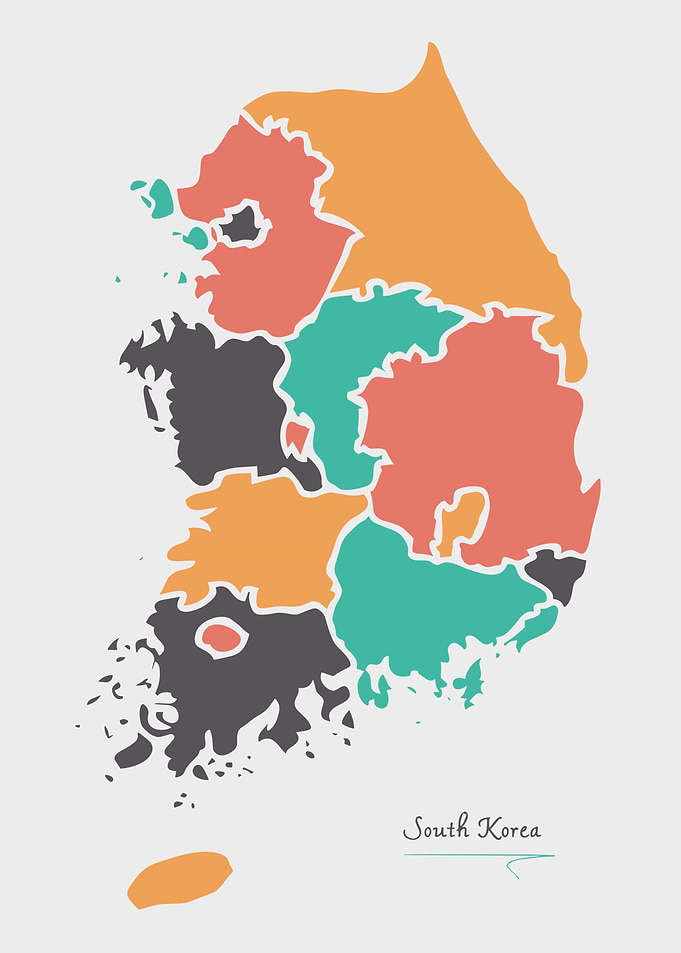 Colorful Map of South Korea