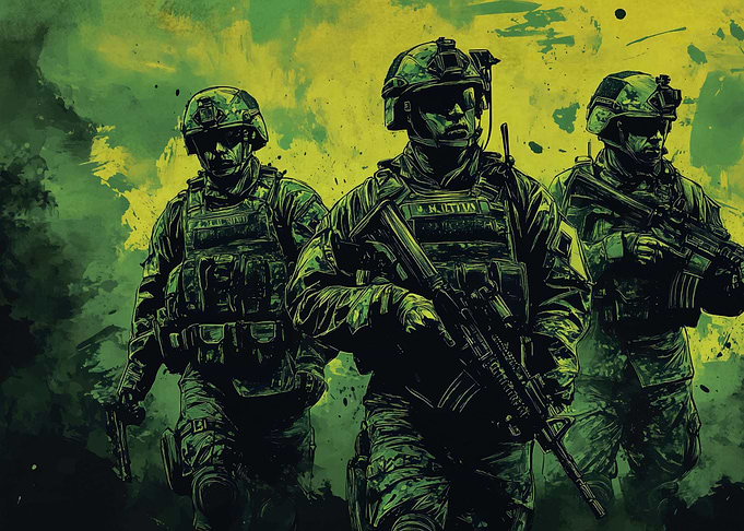 Three Soldiers Green Camouflage