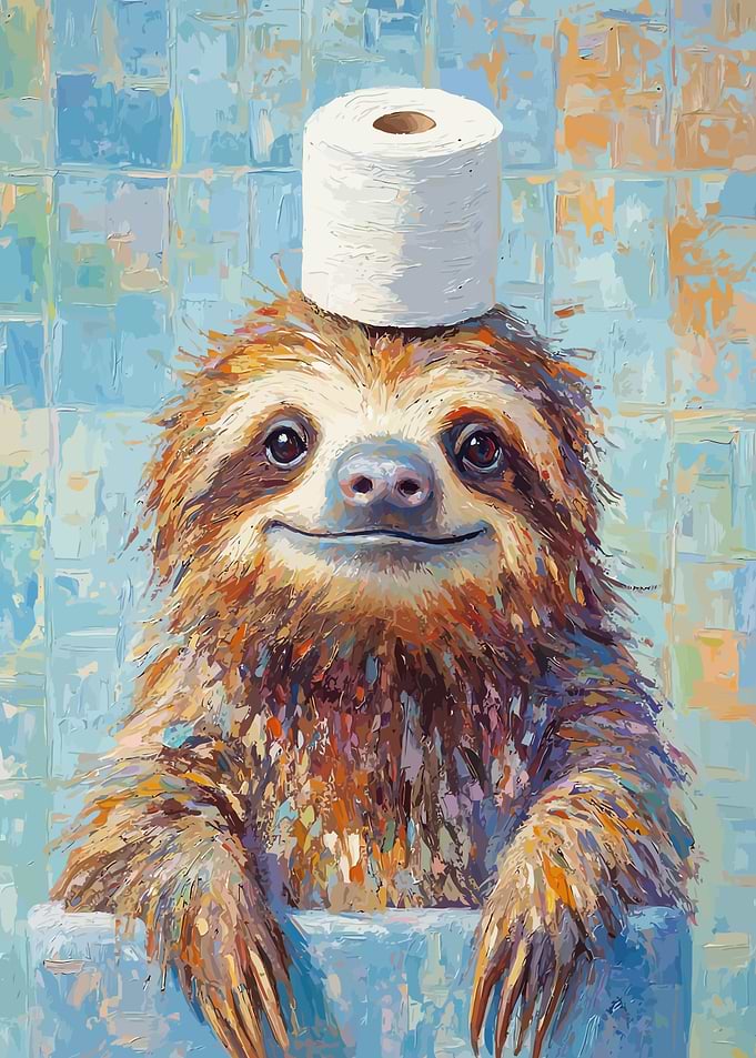Sloth with Toilet Paper on Head