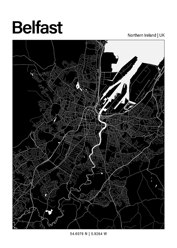 Belfast Black and White Map