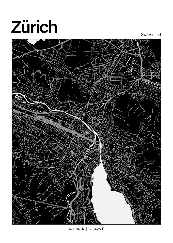 Zurich Black and White Map