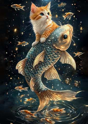 Cat Riding Giant Fish