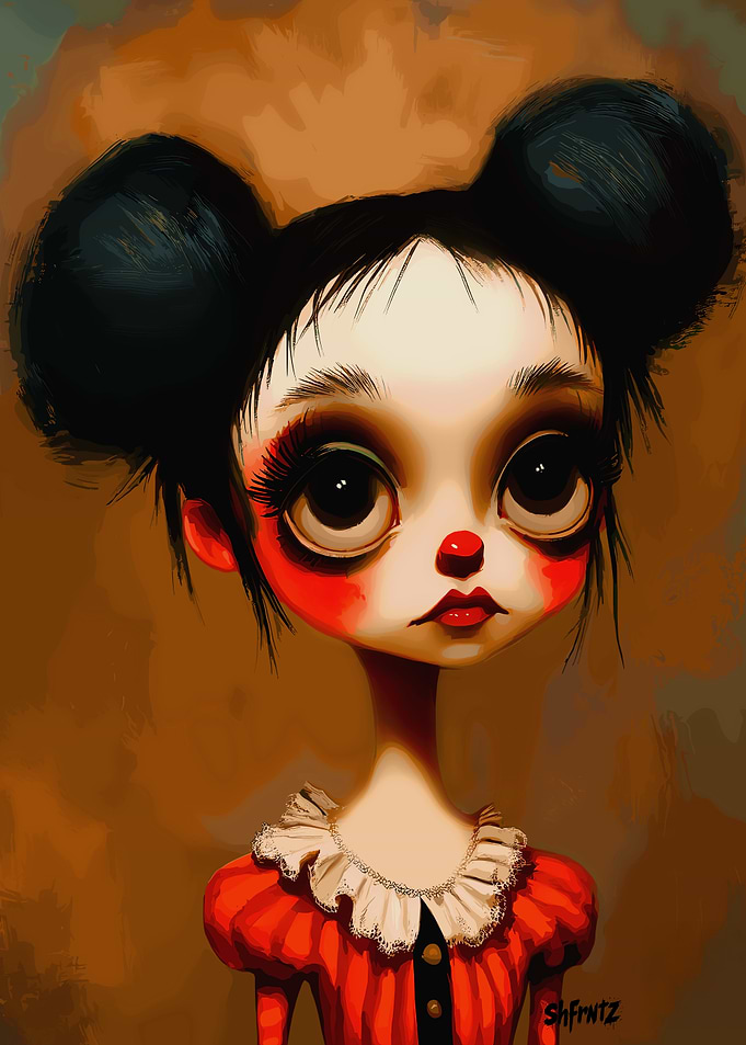 Creepy Doll with Red Accents