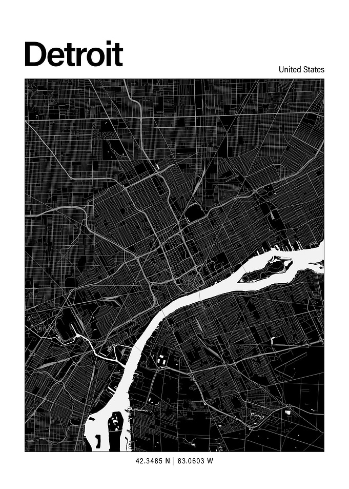 Detroit Black and White Map